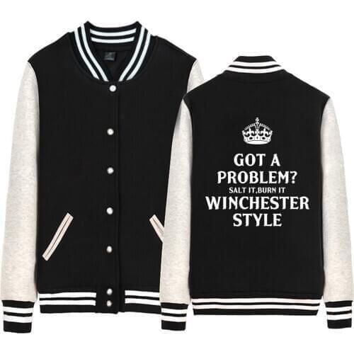 Man Jacket Boy Coat Winchester Style Supernatural Empire Crown Problem Salt Single Breasted Baseball Fleece Autumn Winter ZIIART