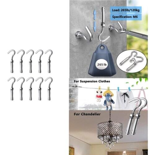 JFBL Hot 10PCS Concrete Wall Hook, 304 Stainless Steel Expansion Hook Concrete Hook Open Cup Hook Expansion Bolts for Wall