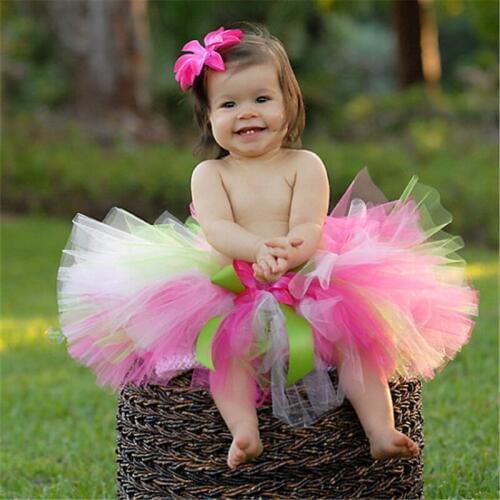 Lovely Girls Flower Tutu Skirt Baby Fluffy Tulle Ballet Pettiskirts with Ribbon Bow and Daisy Hairbow Kids Party Costume Skirts