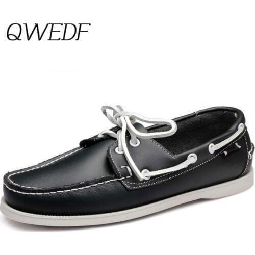 2019 Mans Leather Ultralight Shoes Breathable Hand Stitching British Style Driving Sneakers Large Size Lace-Up Footwear N3-67