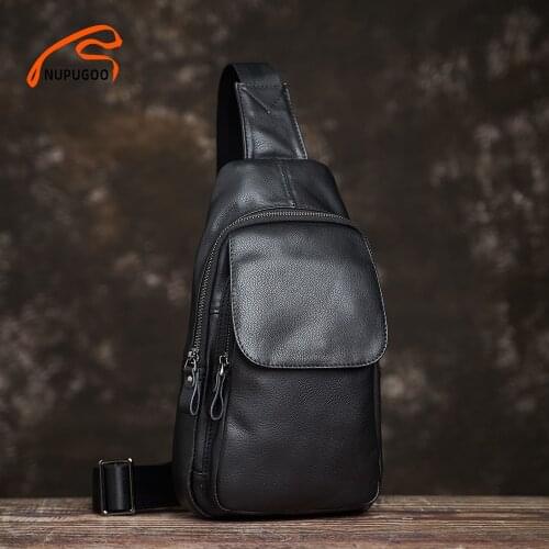 Men Casual Chest Bag Genuine Cow Leather Fashion Crossbody Black Trend Breast Messenger 7.9 Inch Ipad High Quality sling bag
