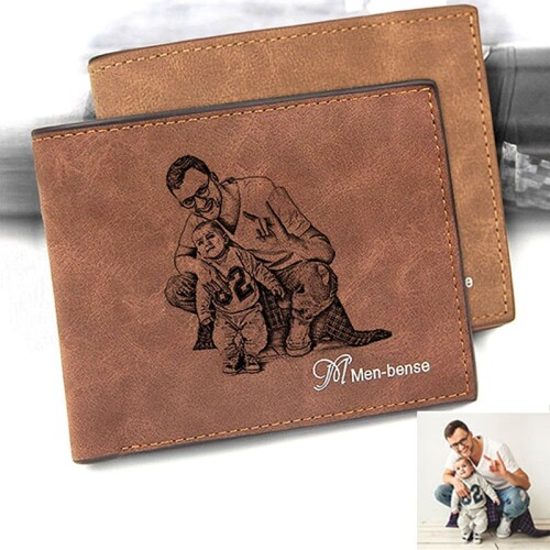 Custom Pattern Engraving Men 's Leather Bi-Fold Photo Personalized Wallet Custom Picture Carving Text Wallet Fathers Day Gift