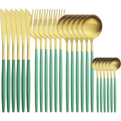 6 People Mint Gold Dinnerware Stainless Steel Cutlery Set Knives Fork Tea Spoon Dinner Silverware Set Home Kitchen Tableware Set