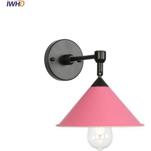 IWHD Pink LED Wall Lamp Colorful Iron Wandlamp Vintage Industrial Wall Light Fixtures Home Lighting Applique Murale Luminaire