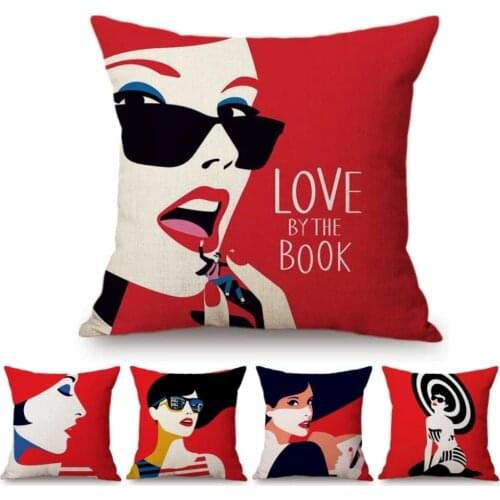 New Red Abstract Fashion Girl Lady Modern Impressionism Art Home Decoration Sofa Throw Pillow Case Cotton Linen Cushion Cover