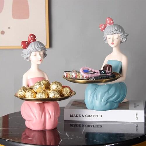 Nordic Resin Cute Bowknot Girl Storage Tray Accessories Hotel Club KTV Furnishing Crafts Home Dining Room Sculpture Decoration