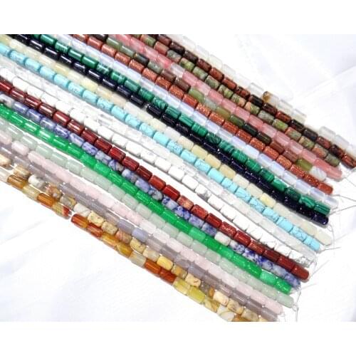 6*10mm Natural stone Quartz crystal Turquoises tiger eye cilinder beads pendant for Diy Jewelry Making Necklace Accessories 39pc