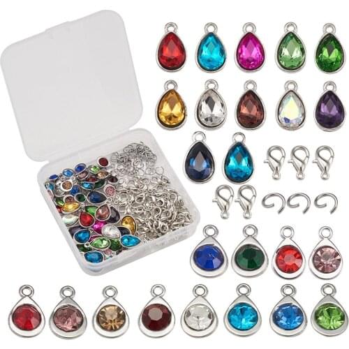 1Box Mixed Color Alloy Glass Pendants Charms For DIY Handmade Bracelet Necklace Earrings Jewelry Making