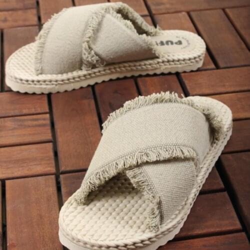 Pufdy Straw Soft Sole Linen Women Slippers comfortable useful trend summer beach