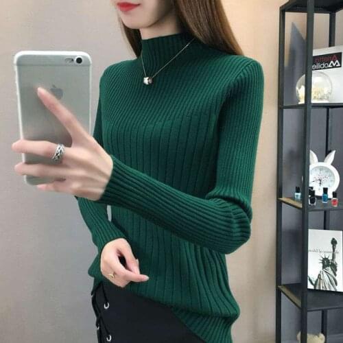 Pullover Autumn And Winter Ladies Loose Long-sleeved Half High Neck Fashion Slim Ladies Solid Color Knitted Sweater Sweater Top