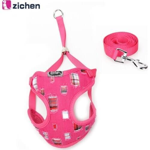 Adjustable Nylon Dog Harness Leash Vest Double Fashion Denim Satin Mesh Breathable Mesh Material For Small Pets Accessories