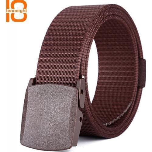 TENNEIGHT Automatic buckle Military Nylon belt Mens adjustable tactical belt Outdoor training prevent alergy canvas Belt 120*4