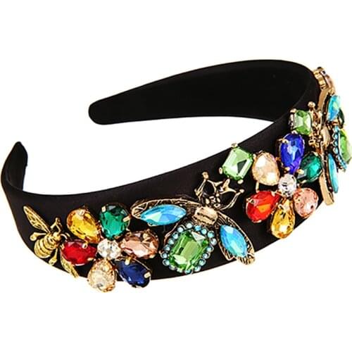 ZHINI Luxury Crystal Hairbands Womens Hair Accessories Party Jewelry Gothic Vintage Gold Color Bee Handmade Headband Headdress