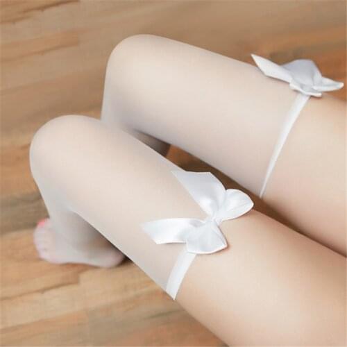 Sexy Girl Lingerie Net Lace Top Garter Bow Belt Thigh Stocking Pantyhose High Stretch Stockings Sexy Lace Decor Stockings