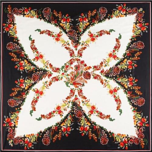 130CM Silk Scarf Women Luxury Large Shawl Beach Bohemian Peony Square Scarves Top Female Scarf Silk 100% Foulards Ladies Turban