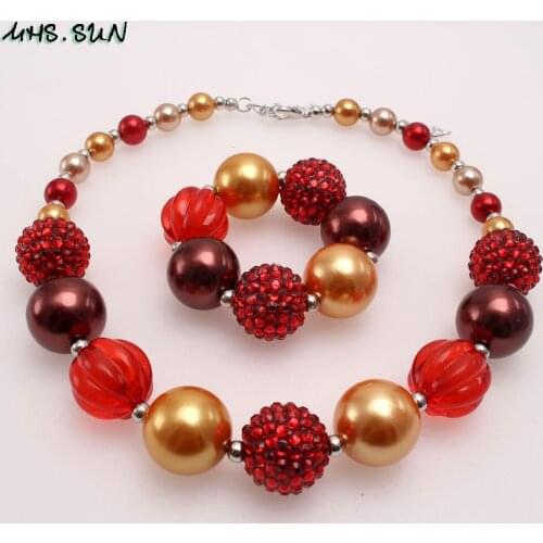 MHS.SUN Halloween Style Girls Beads Necklace Bracelet Set For Child Kids Toddler Festival Chunky Jewelry Set Party Gifts