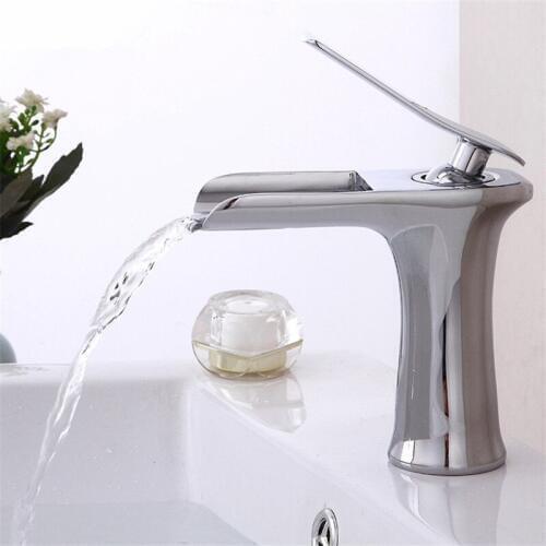 Bathroom Basin Faucet Waterfall Faucet Sink Mixer Tap Chrome Total Brass Hot and Cold Single Handle Bathroom Crane Water Tap