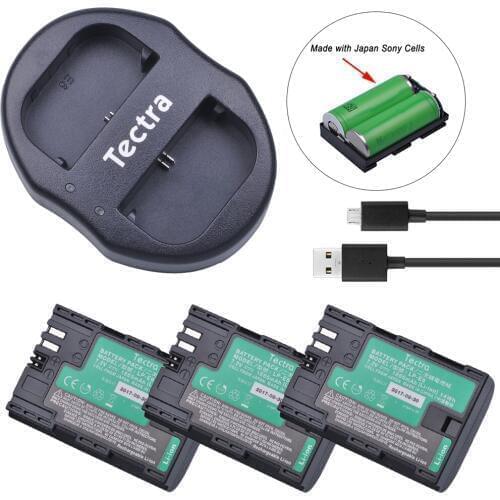 Tectra 3Pcs LP-E6 LP-E6N Battery with High Quality Japan Cells+USB Dual Charger for Canon EOS 5DS 5D Mark II Mark III 6D 7D 60D