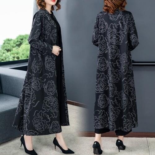 High End Windbreaker Women New 2021 Spring Autumn Long Trench Coat Fashion Slim Single-breasted Print Womens Overcoat Top