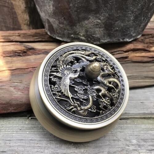 Y 4 Hours Copper Alloy Coil Incense Burner Dragon Phoenix Design Home Decor Cone Incense Holder Triangular Indian Incense Sticks