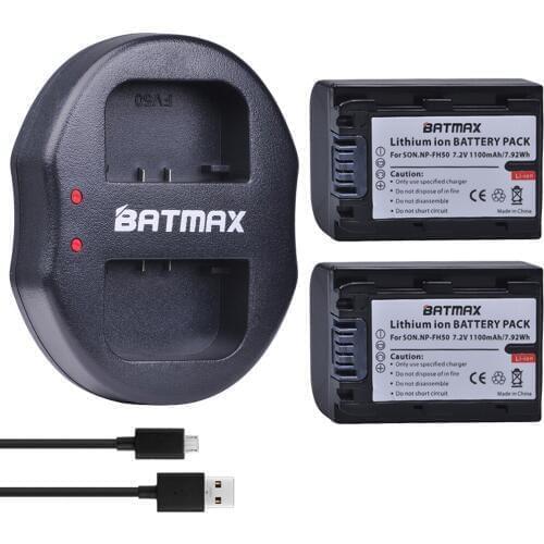 2pcs NP-FH50 Replacement Battery +USB Dual Charger for Sony FH70 FH100 A230 A330 A290 A380 A390 HDR-TG1E TG3 TG5 TG7 DSC-HX1
