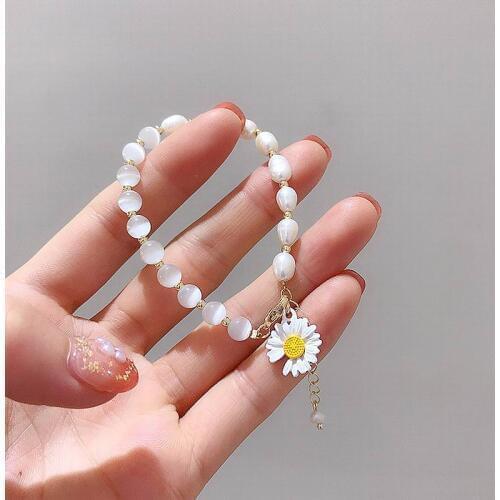 Korean Oval Pearl Opal Daisy Flower Bracelet For Women 2020 New Jewelry Adjustable Simple Bracelets Gifts