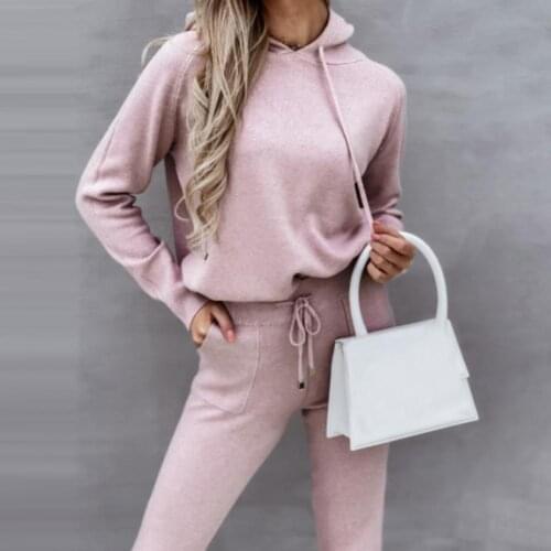 Womens Tracksuit Long Sleeve Sweatshirt Warm Solid Color Hoodie Pants Outfit for Autumn Winter 2 Piece Set Sport Suit Oversized