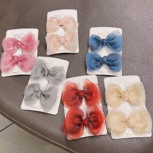 Baby Girls DIY Handmade 2Pcs/Set Pure Color Bowknot Hair Clips Hairpins Kids Hair Accessories Sweet Boutique Barrettes Headwear