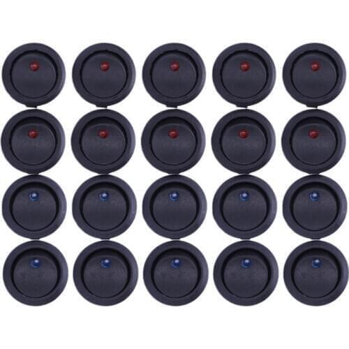 20 Pcs 12V 20A Amps On/Off/ 3 Position Terminal Round Rocker LED Toggle Switch Blue & Red