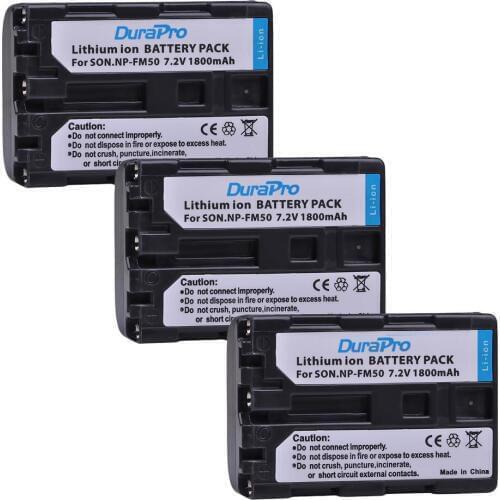 DuraPro 3pc NP-FM50 NP FM50 1800mAh Rechargeable Camera Li-ion Battery For Sony Alpha A100 DSLR-A100 A100K CCD-TRV408 DCR-PC105