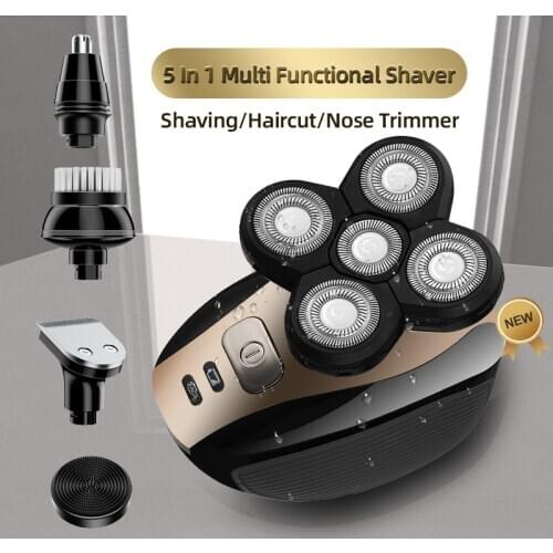 5 in 1 Rechargeable Shaver Five Floating Heads Razors Electric Hair Clipper Nose Ear Hair Trimmer Men Facial Cleaning Brush