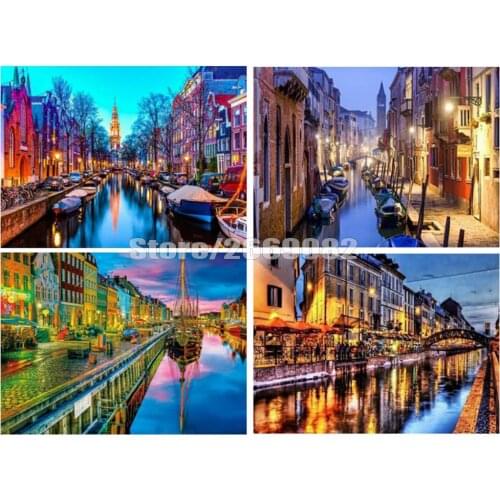 5D Diy Diamond Painting Scenery Wall Art Mosaic Building Handmade Gift Embroidery Cross Stitch River Home Decor TT1672