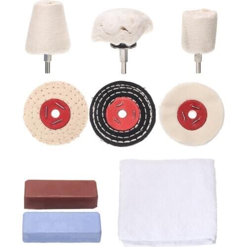 9pcs Polishing Buffing Wheel Cotton Cloth Pad Mop Polishing Compound Grinder Brush Set Drill Kit for Metal Wood Abrasive Tools