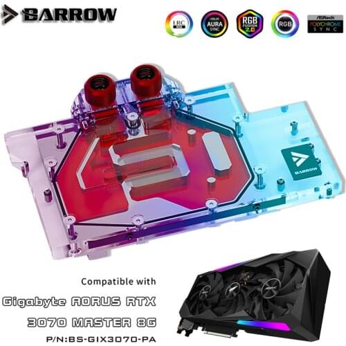 Barrow GPU Block For GIGABYTE AORUS RTX 3070 MASTER VGA Cooler, With Aluminum Backplate, 5V ARGB SYNC, BS-GIX3070-PA