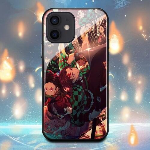 Demon Slayer Kamado Tanjirou Phone Case For Iphone 12Pro 12Mini 11 11Pro 6 6s 7 8 Plus X XR XS Max Tempered glass shell Cover