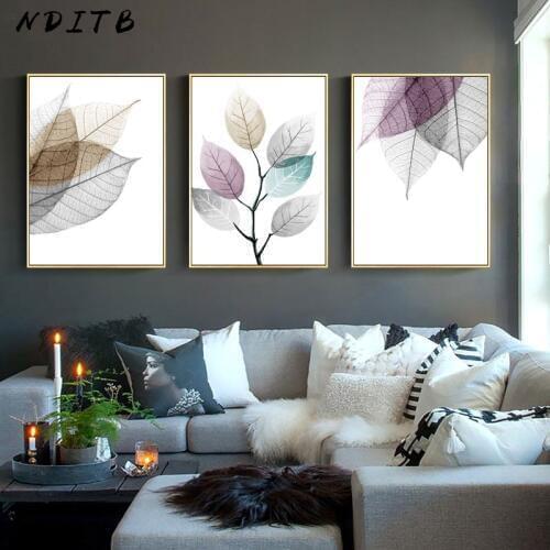 Clorful Transparent Leaf Poster Abstract Nordic Wall Art Print Canvas Painting Decoration Picture Modern Home Office Room Decor
