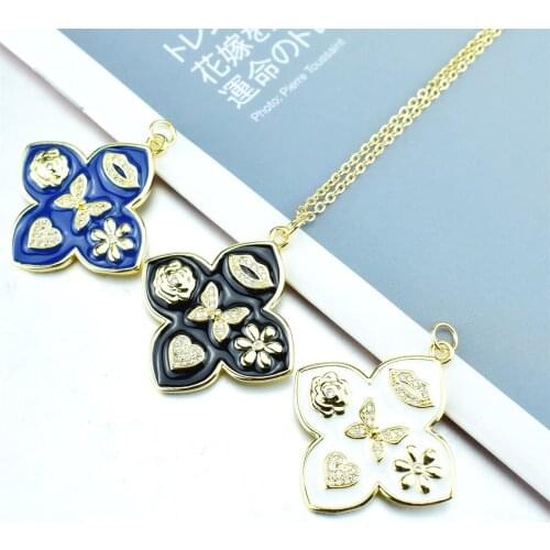 CZ Stone Butterfly Lips Flower Heart Necklaces Woman Enamel Vintage Jewelery Party Gift Cubic Zirconia Butterfly Necklace