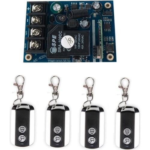 DC12V 24V 36V 48V 10A 1CH Wireless Remote Control Switch System 1pcs Receiver & 4pcs 2 Keys metal waterproof Remote