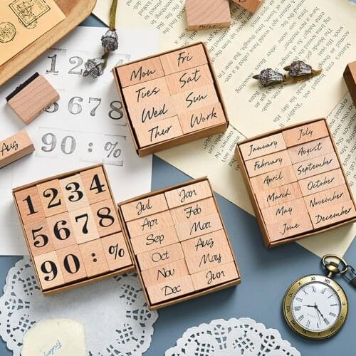 Journamm Week Month Number Wood Rubber Seals Stamps for Aesthetics Journaling Diy Deco Scrapbooking Craft Stamps Bullet Journal