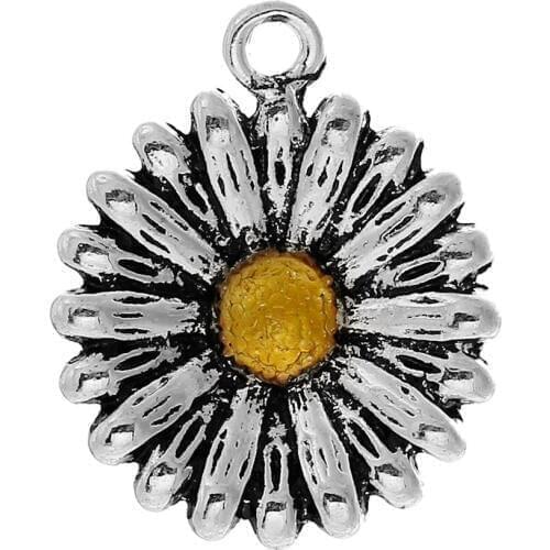 DoreenBeads Charm Pendants Sun Flower antique silver color 24x20mm,10PCs (B22388)