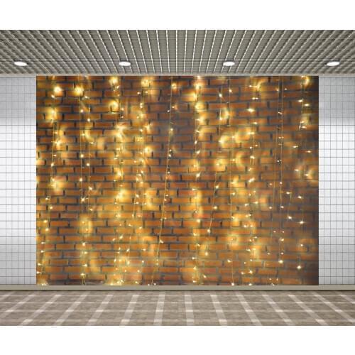 Lyavshi Shiny Brick Wall Photography Backdrop A String of Festive Lights Seamless Christmas Background for Photo Studio Custom