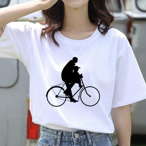 Cute Cartoon Bycle Printed Summer Casual Women T shirts Casual Short Sleeve O Neck T-shirt Casual Female Tshirt