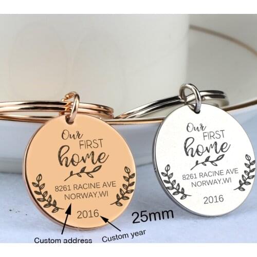Engrave Our First Home Keychain Custom Address And Time Key Ring Personalized Housewarming Gifts New Home Owners