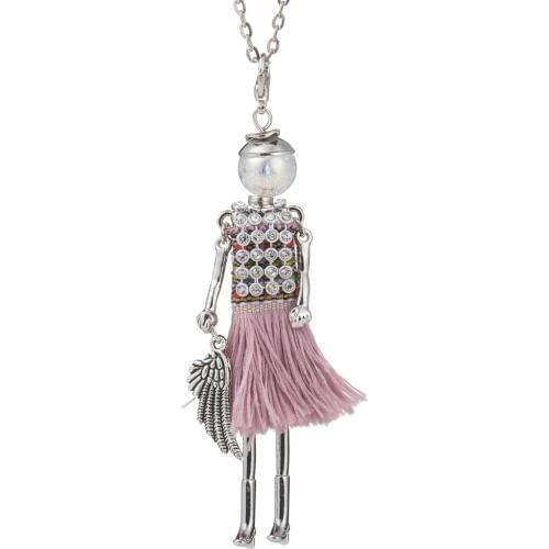 HOCOLE New black tassel doll women long pendant multicolor maxi necklace female cute hot girl rhinestone fashion jewelry collier