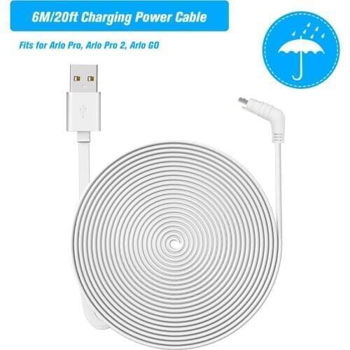 White 6M/20ft Charging Power Cable Fits Weatherproof Flat Cable Aluminium Alloy Micro USB Cable Charging/Power Cord without Plug