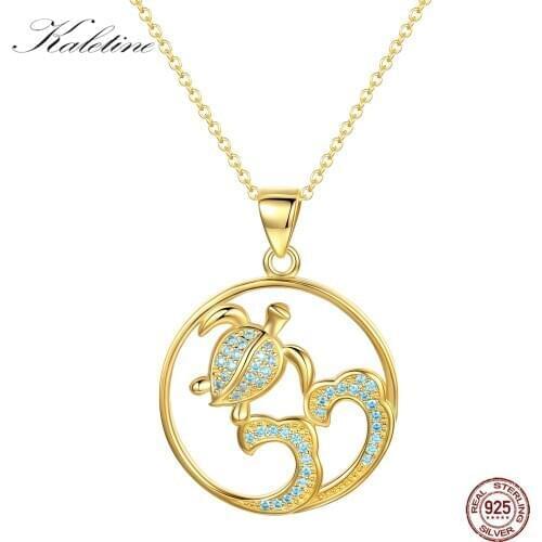 KALETINE Tortoise Necklaces & Pendants 925 Sterling Silver Accessories Women Long Chain Necklace CZ Choker Friendship Necklaces