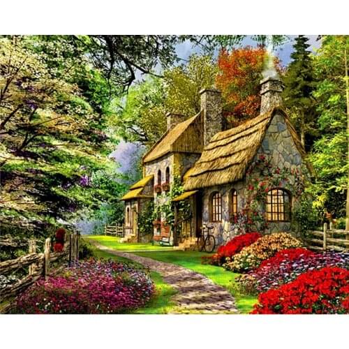 GATYZTORY Frameless Country House DIY Painting By Numbers Kits Paint Canvas Acrylic Coloring For Home Wall Decor