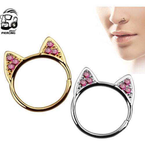 Silver Gold Color Cat Ear Ring Nose Rings Design Cute Fashion Jewelry Fake Ear Nose Plug For Women and Girl Gifts Charms