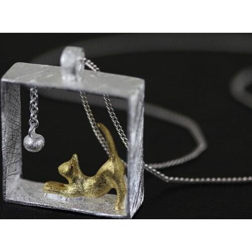 Cute Female Small Gold Cat Pendant Necklace 925 Sterling Silver Chain Necklaces For Women Charm Vintage Animal Wedding Necklace