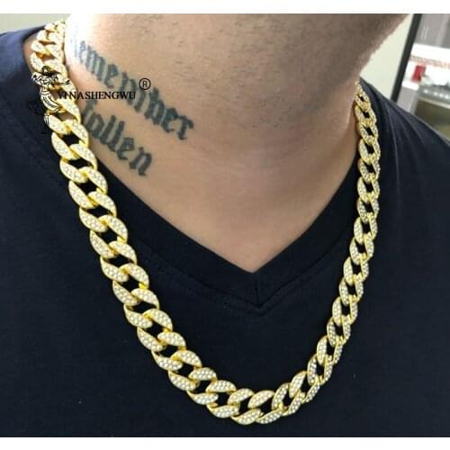 Ice out Cuban Necklace Chain Hip Hop Jewelry Fashion Necklace Collar Gold Silver Color Rhinestone Buckle Mens Punk Necklace